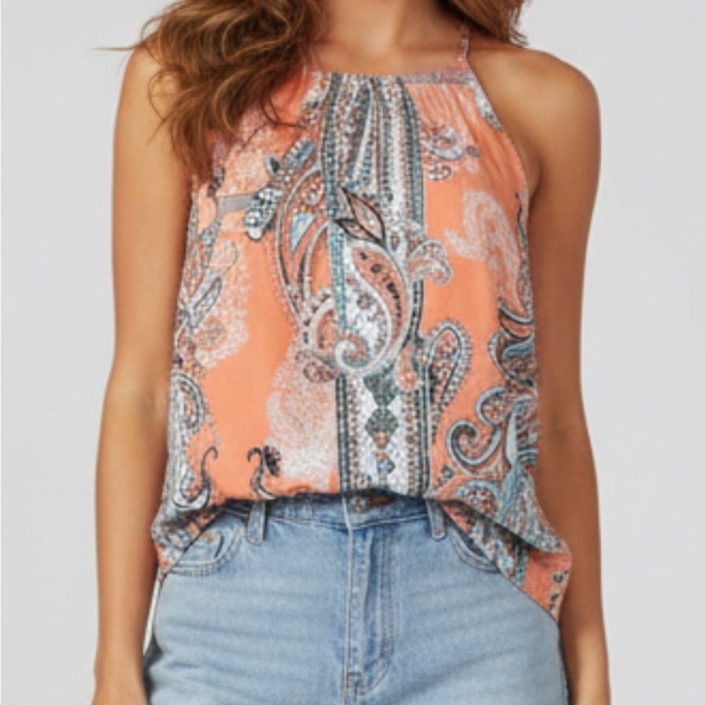 New York & Company Orange and Blue Paisley Halter Top NWOT